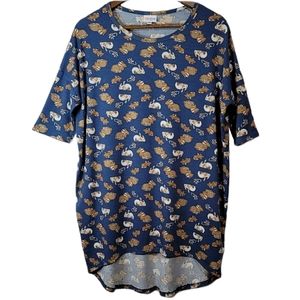LuLaRoe Bunny Print Blue Shirt Dress 3/4 S…